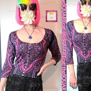 90s 🌌 Betsey Johnson psychedelic funky button down 3/4 sleeves beaded cardigan!